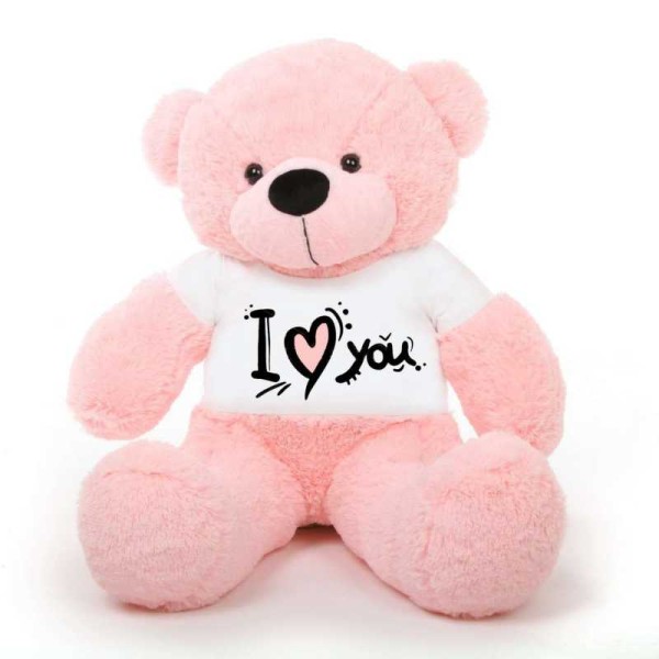 Pink 5 Feet Big Teddy Bear Wearing A I Love You T-Shirt